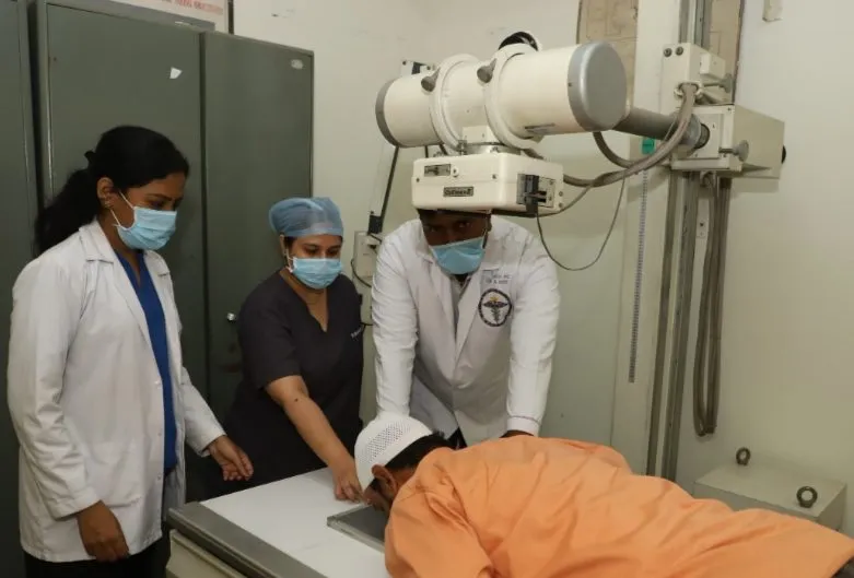 Demonstrating extraoral radiographic positioning to students